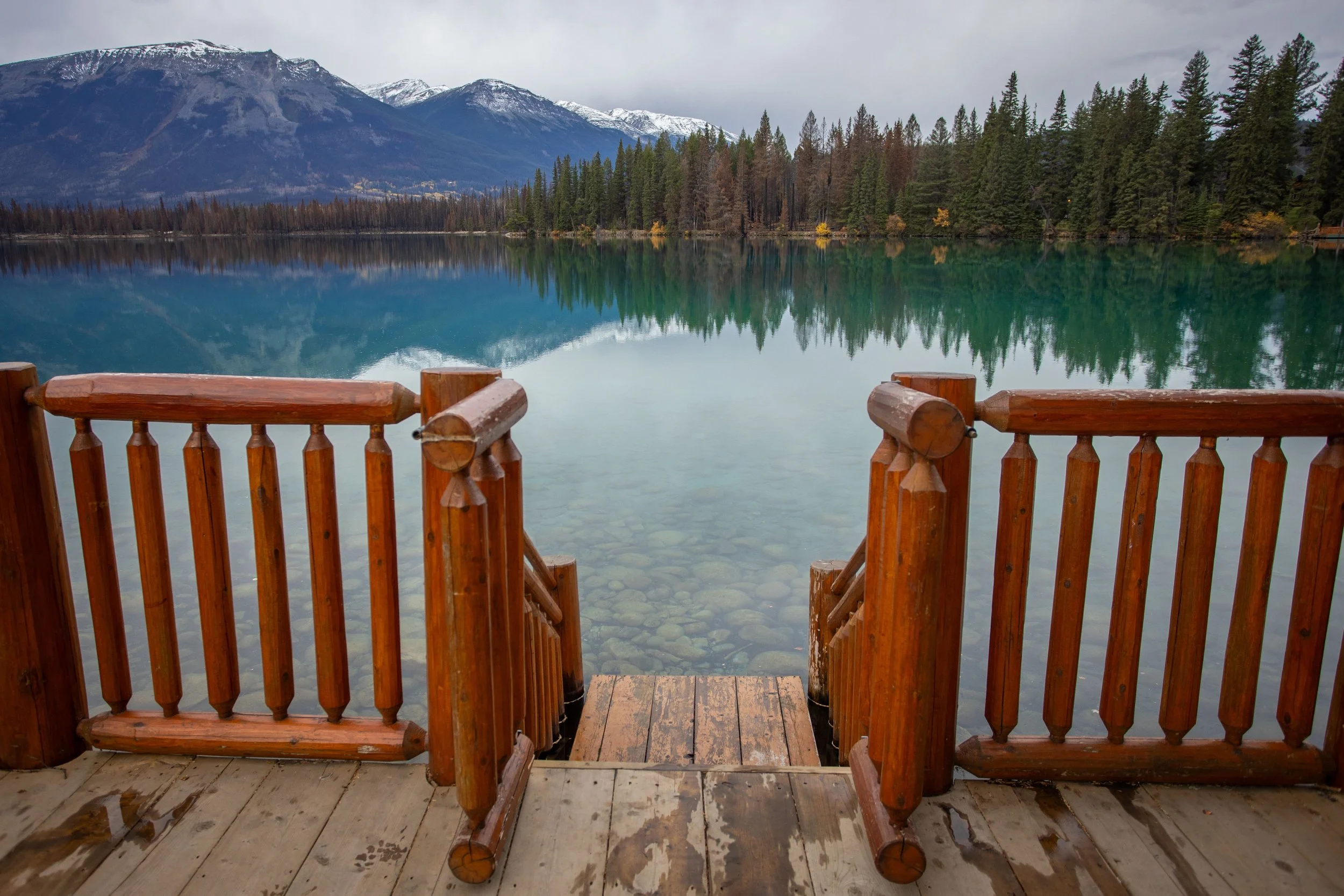 Lake Beauvert Pavilion at the Jasper Park Lodge post wildfire.jpg