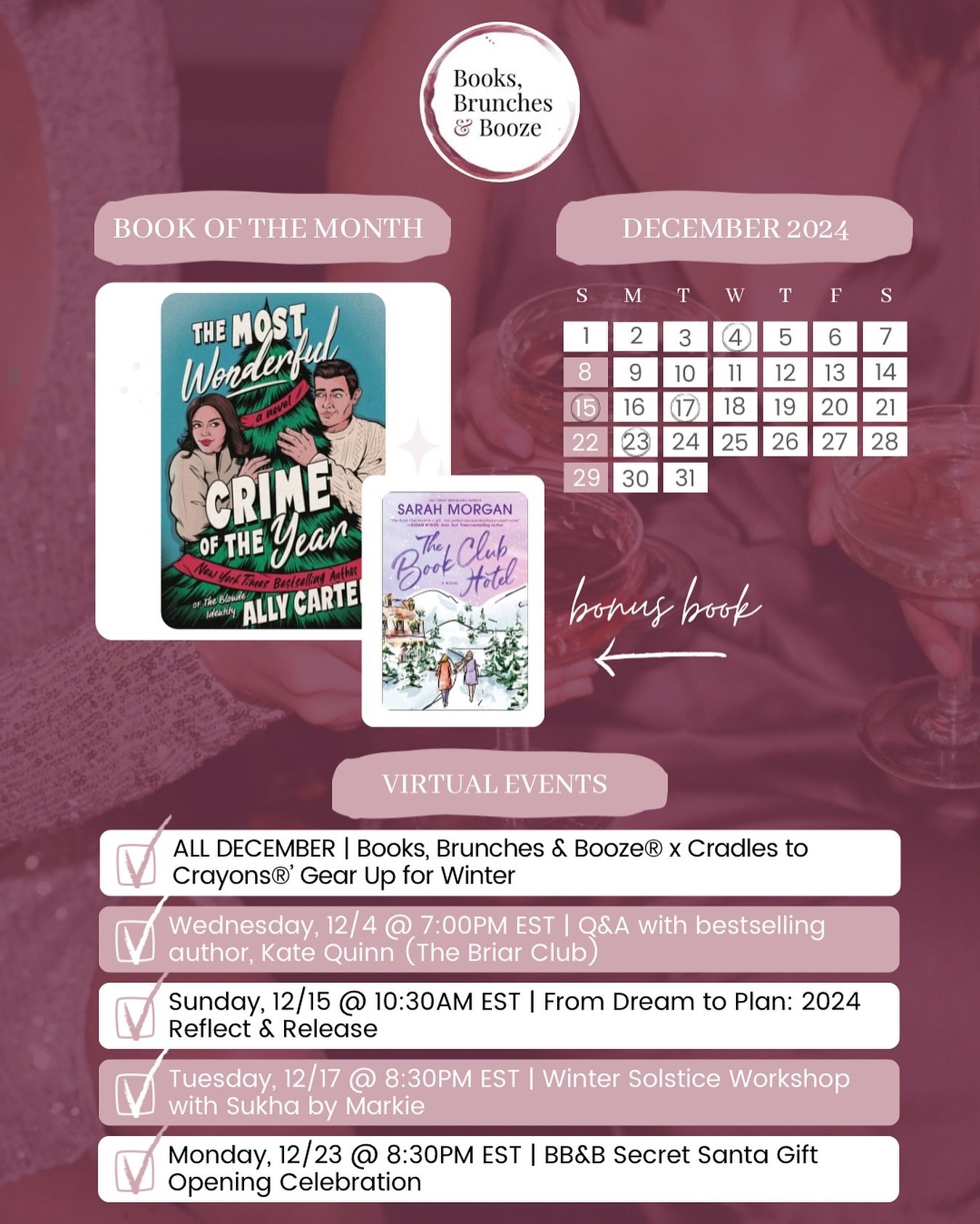 Happy December! 🎉 Keep reading👇🏼 to learn more about all of the exciting events we have to finish out the year!

🧣🧤 Books, Brunches &amp; Booze&reg; x Cradles to Crayons&reg;&rsquo; Gear Up for Winter | Link in bio to donate Philly&rsquo;s Most 