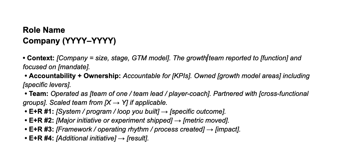 Head of Growth resume example sample template