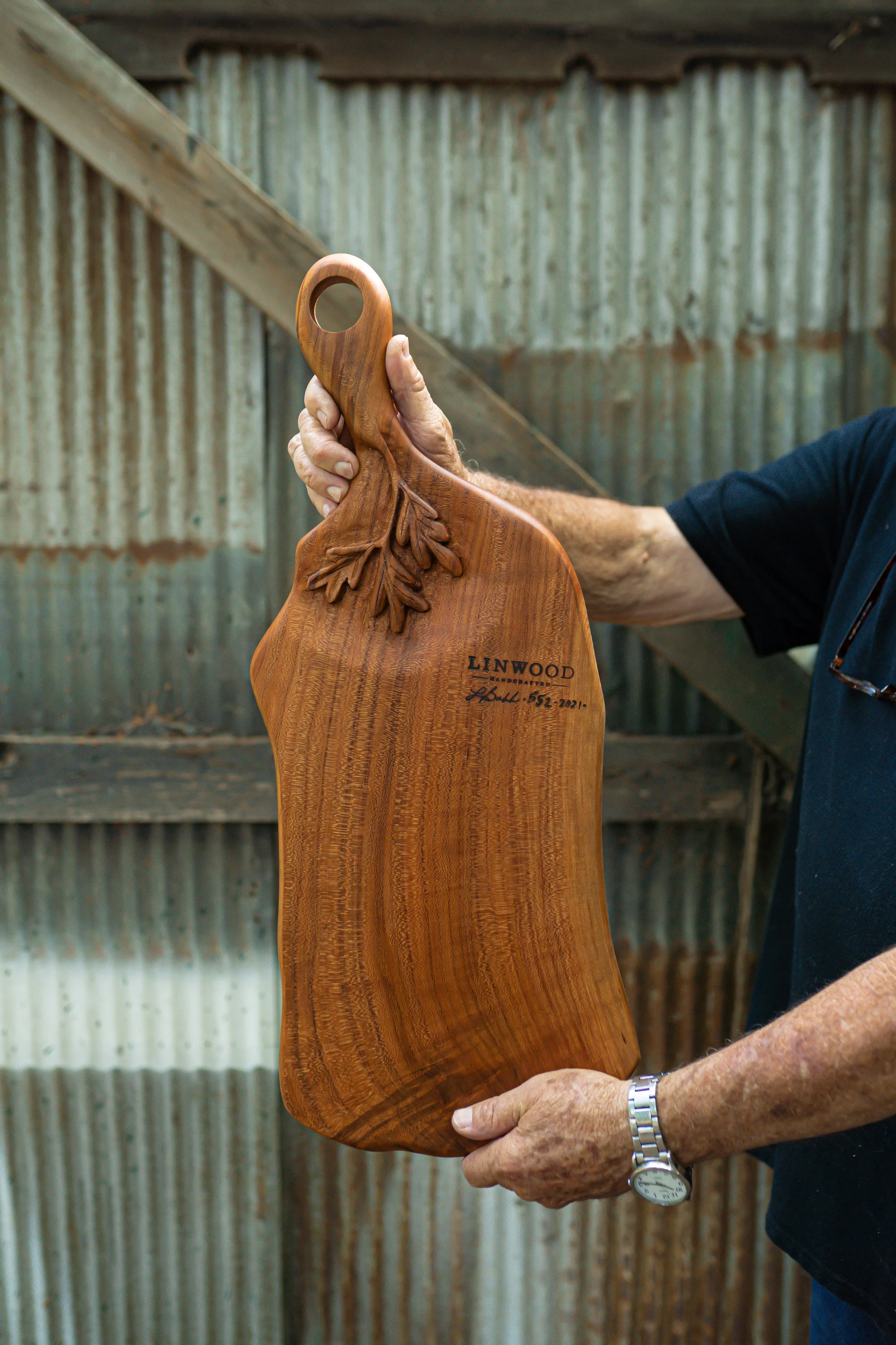 546. Handmade Leaf Carved Cherry Wood Cutting Board by Lin Babb of Linwood Co.