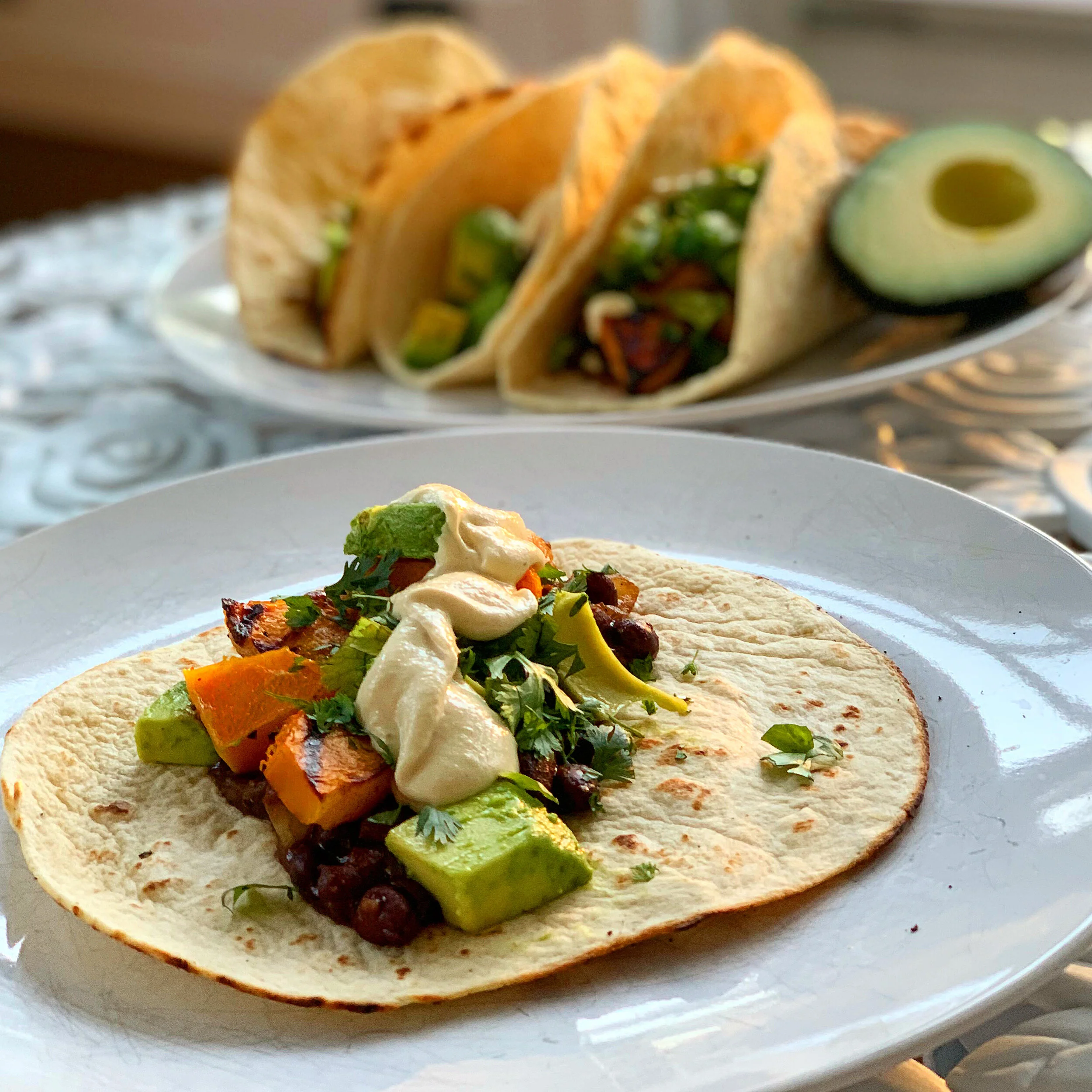 Grilled Butternut Squash Tacos with Black Beans and Cashew Queso