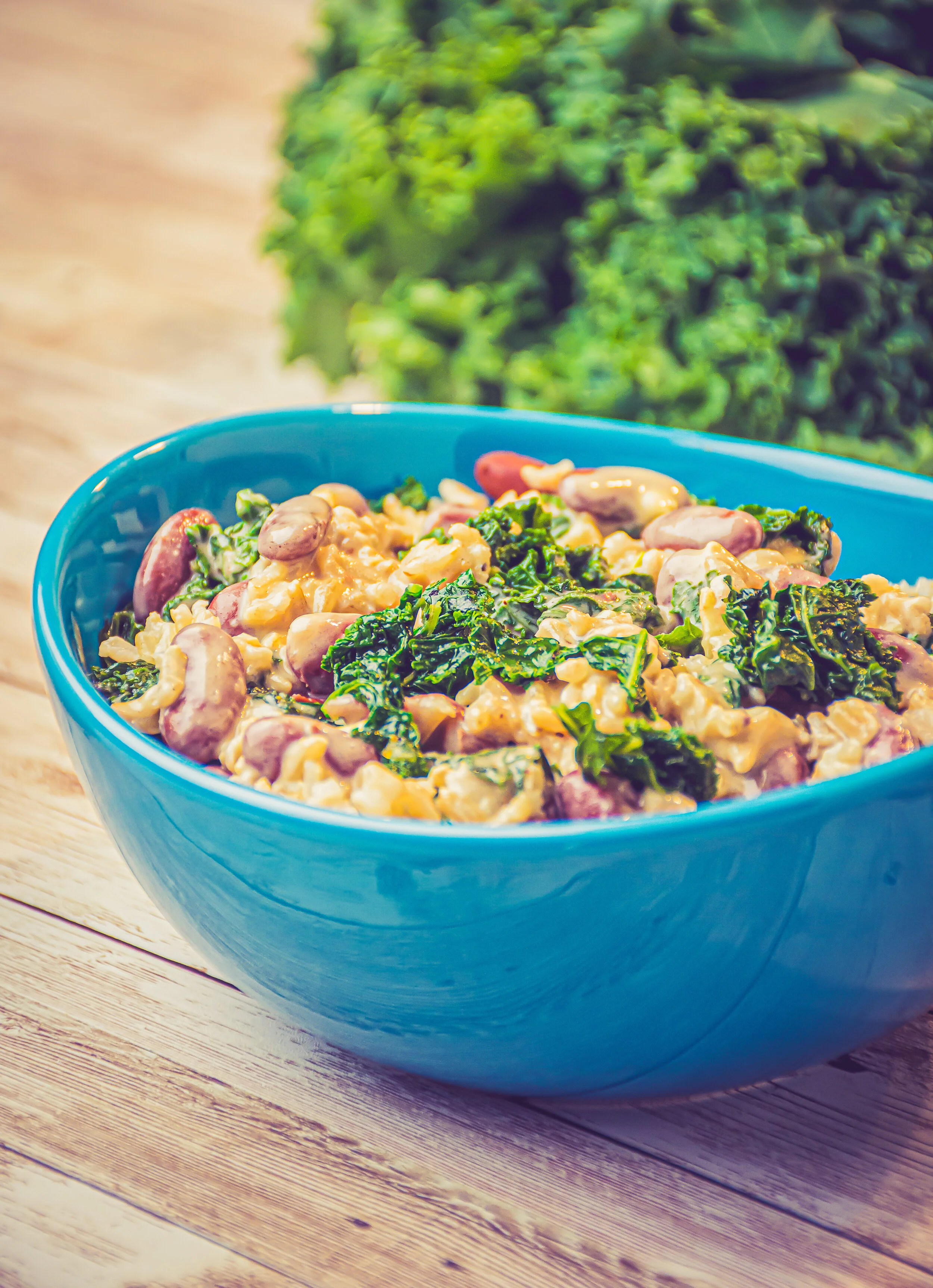 Kale, Rice, and Bean Bowl with Sesame Tahini Dressing