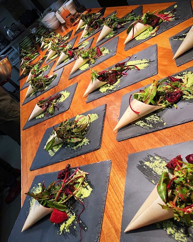 This Grilled Dandelion Mixed Greens salad with Avocado Chimichurri and Roasted Honey Beets was a hit! The presentation was perfect for our clients who wanted something unique and romantic 🍷 Contact us at opensocialevents@gmail.com or call us at 714-