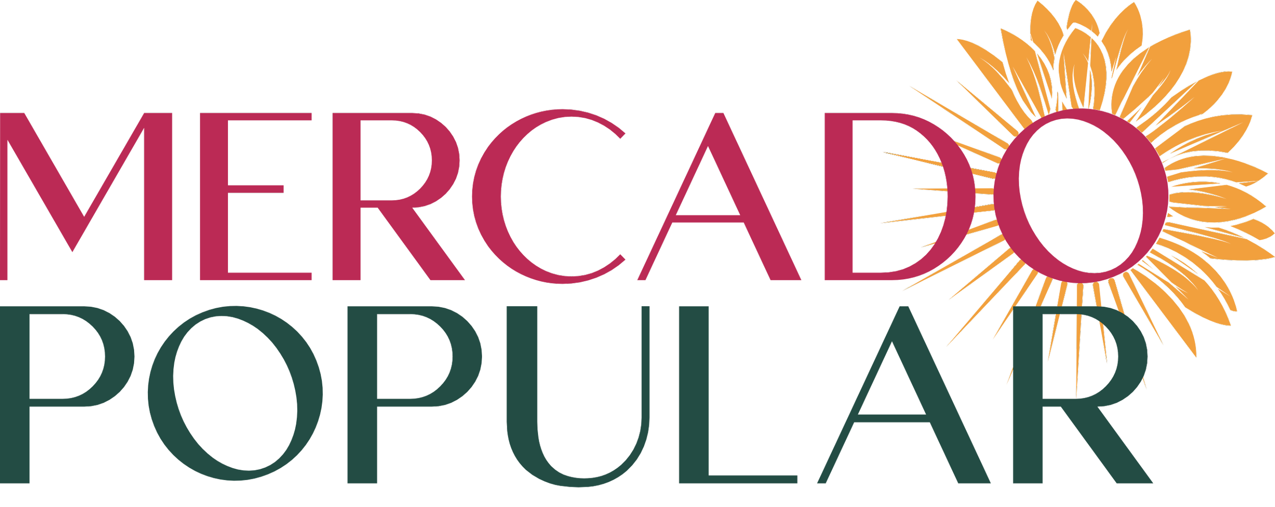 Illustration of the words "Mercado Popular" with a sunflower graphic on the top right.