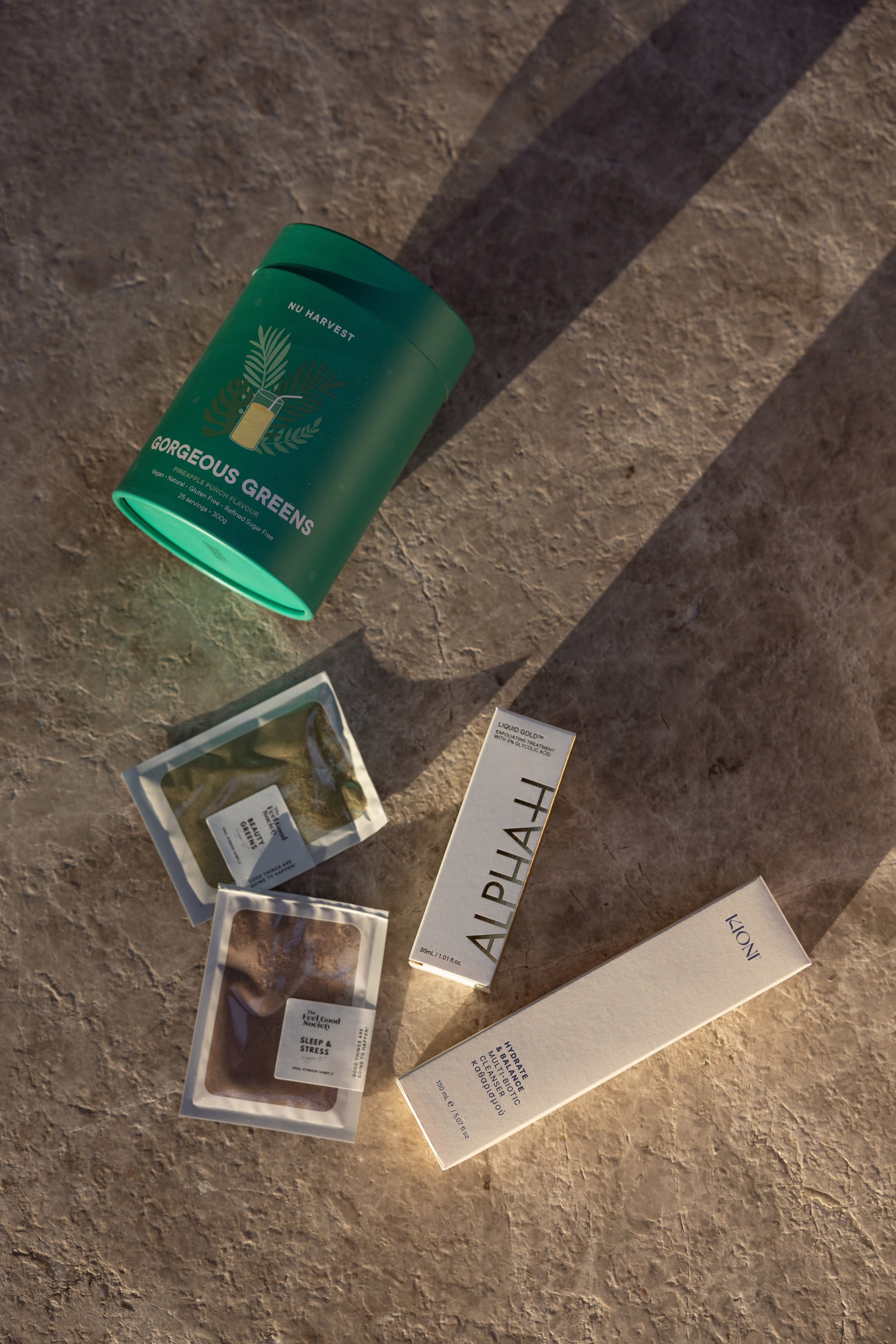 Lifestyle photography of wellness products displayed during a retreat experience.
