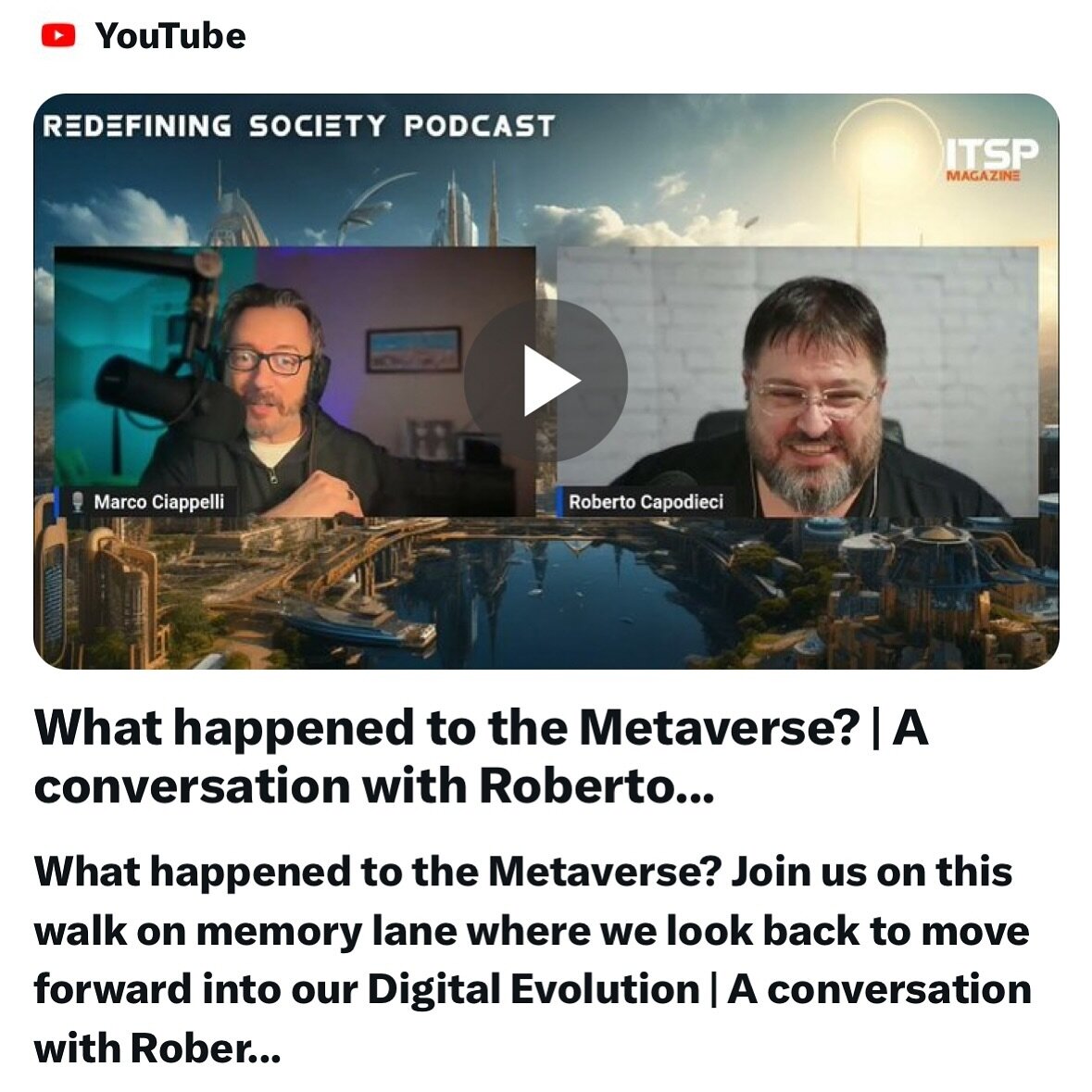 🎙✨What happened to the #Metaverse? Join us on this walk on memory lane where we look back to move forward into our Digital Evolution

Redefining Society Podcast w/@marcociappelli on @ITSPmagazine
Guest Roberto Capodieci

Link to everything&hellip; t