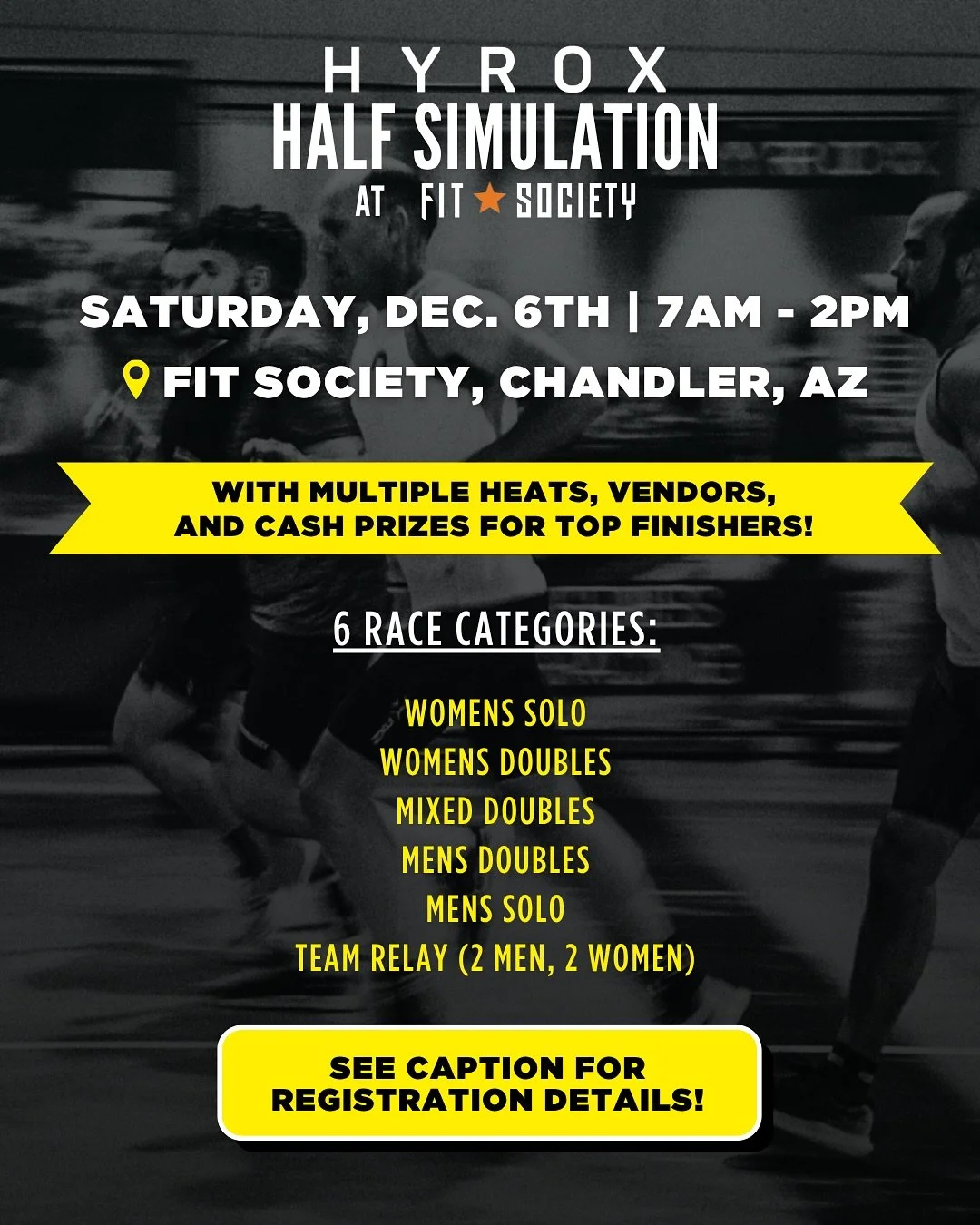 It&rsquo;s time to lock-in for Phoenix HYROX 2026 training - do it with our Half Sim race on December 6th! 💥⭐️🏁

Whether you want to participate as a competitor, volunteer as part of the event staff, or attend as a spectator, we&rsquo;ve got you co