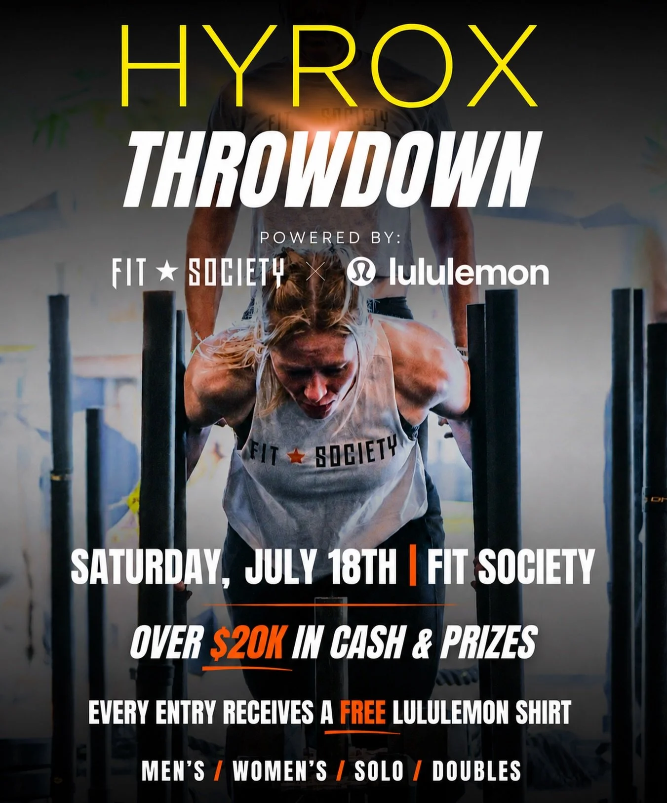 🔔 SAVE THE DATE! Fit Society, this is going to be epic. HYROX THROWDOWN powered by @lululemon with a $20k prize purse 🤯💪

Mark your calendars! July 18th + early bird enrollment opens THIS Friday, 5/22. Heats and workouts will also be announced Fri