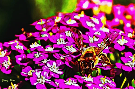 Painted Image of Bee On Flowers