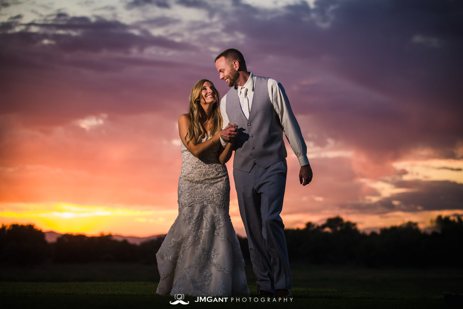  Platte River Fort Wedding | Bride and groom at sunset | Greeley Colorado wedding photographer | © JMGant Photography | http://www.jmgantphotography.com/ 