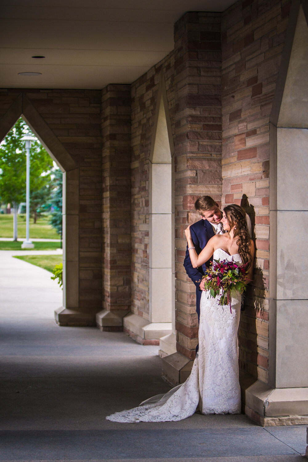  Bride and groom outside Cherry Hills Community Church.&nbsp;  hotographed by JMGant Photography, Denver Colorado wedding photographer.&nbsp; 