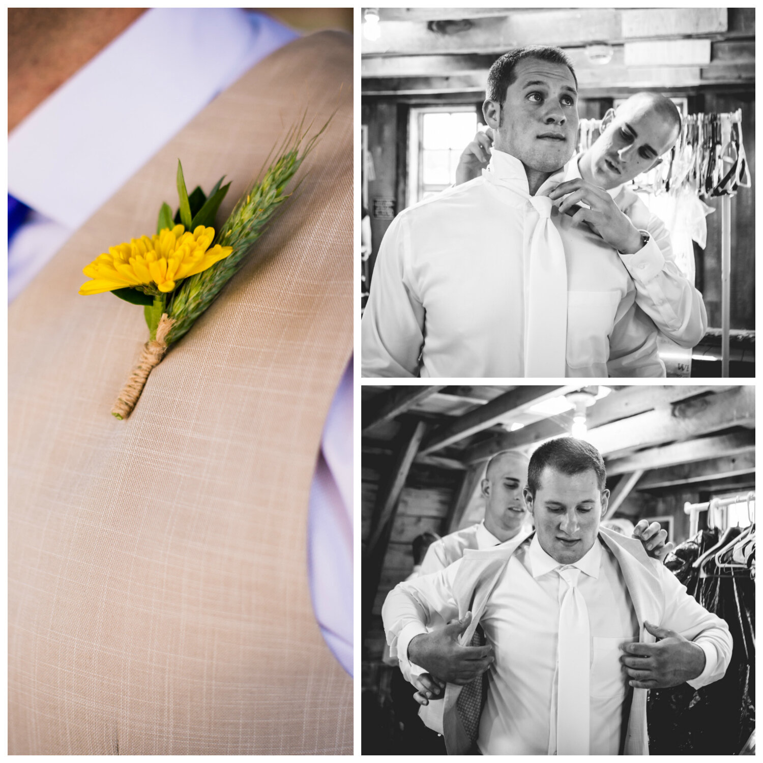  Groom getting ready.&nbsp;The barn at Evergreen Memorial. Photographed by JMGant Photography. 