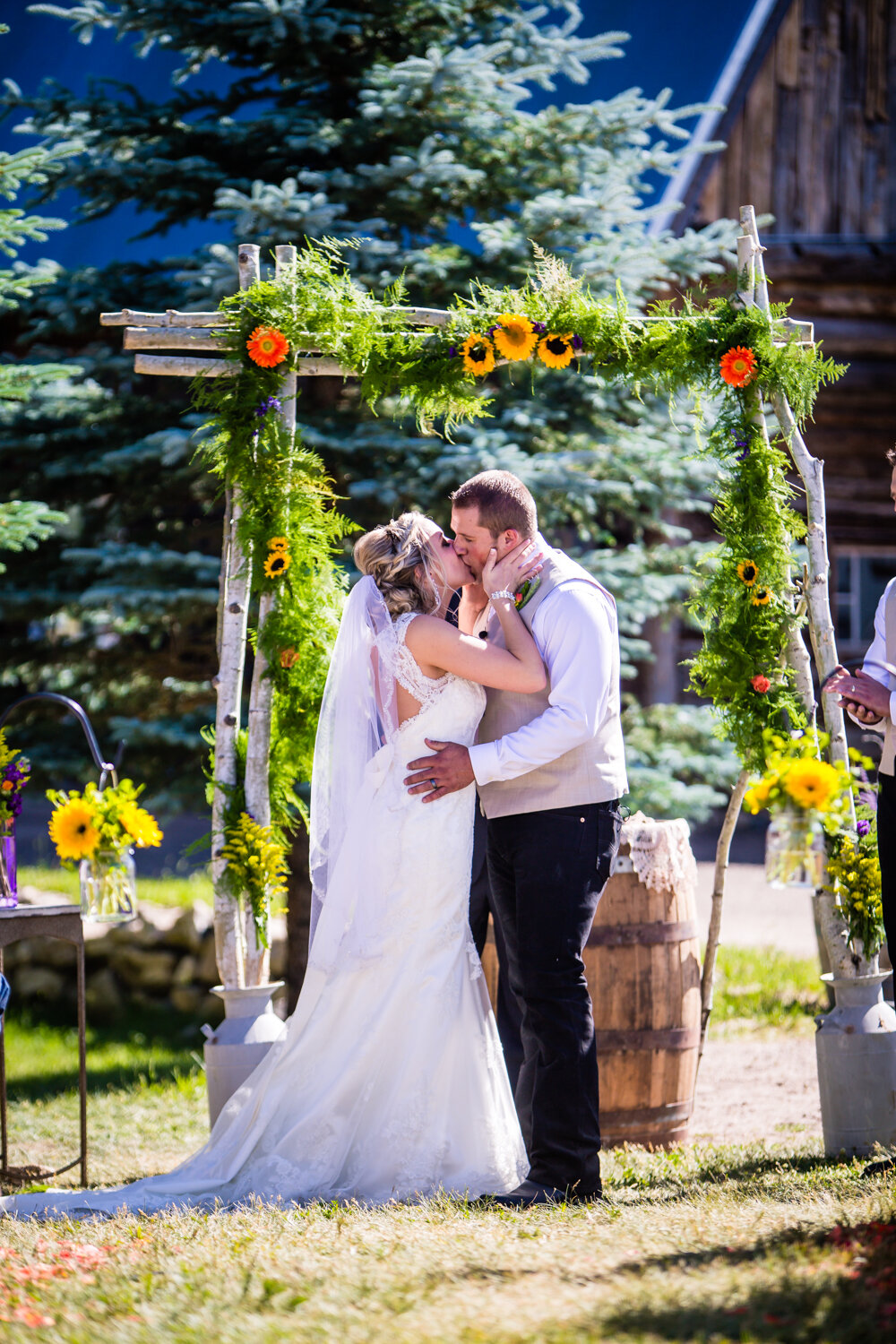  You may kiss the bride.&nbsp;Wedding at The barn at Evergreen Memorial. Photographed by JMGant Photography.    