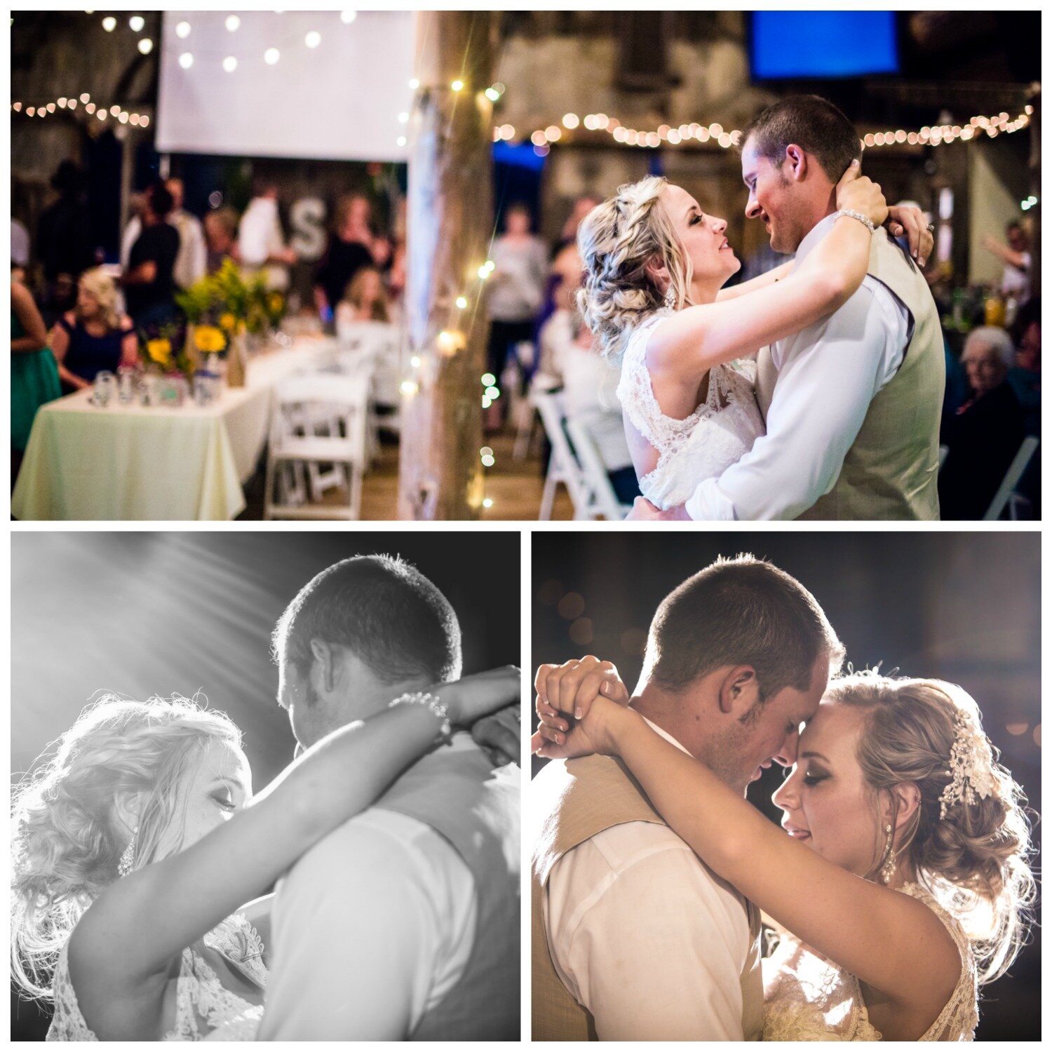  The bride and groom's first dance.&nbsp;Wedding at The barn at Evergreen Memorial. Photographed by JMGant Photography. 