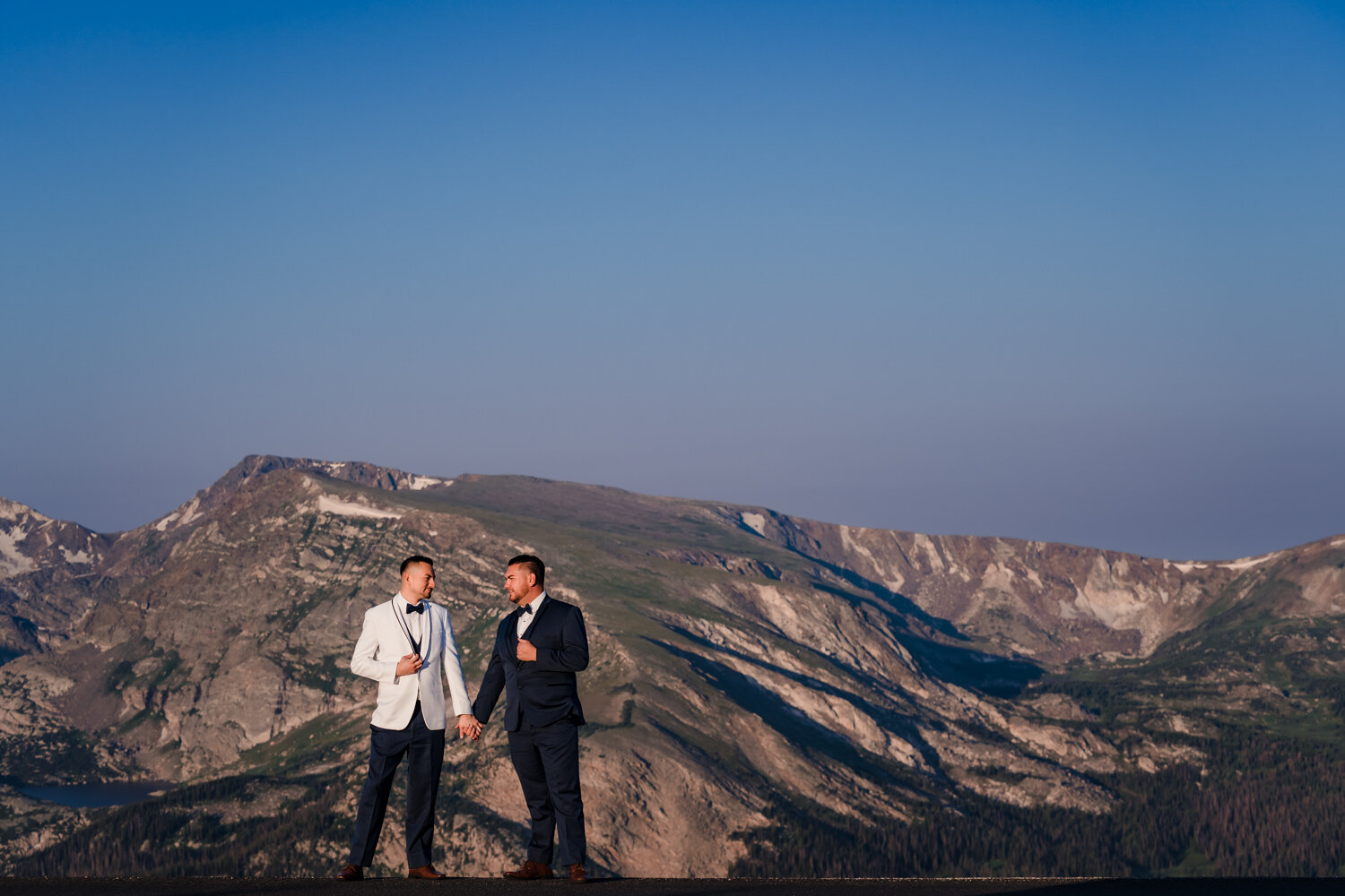 Sunrise wedding first look in Rocky Mountain National Park by Estes Park photographer, JMGant Photography-15.jpg