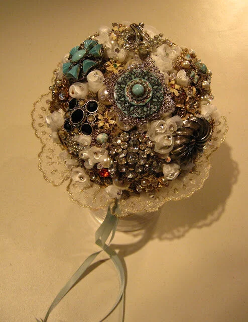 Bouquets with Brooches and Peacock Feathers