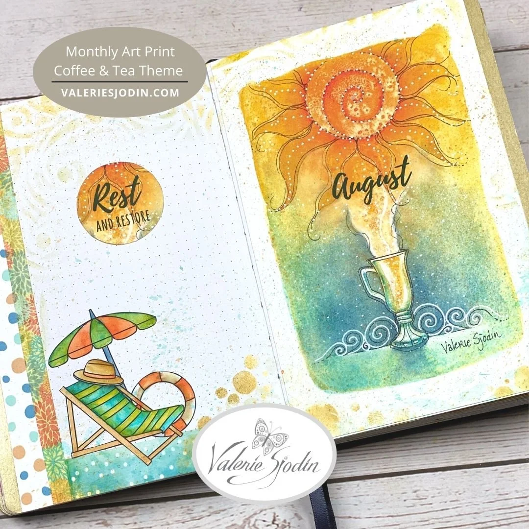 Coffee & Tea Theme 
monthly art journal cover - August