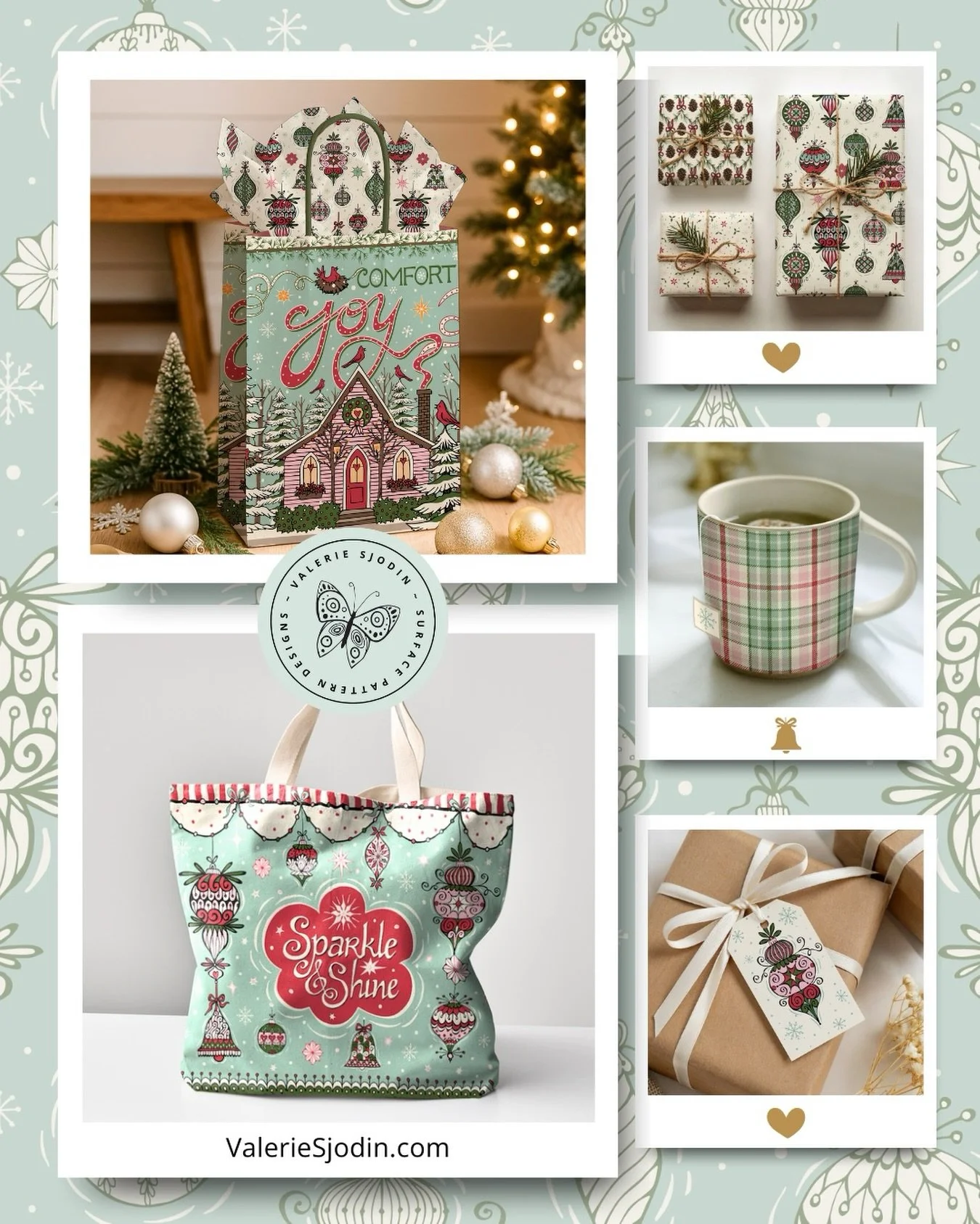 Inspired by the joy and coziness of Christmas, this collection cheers a Vintage contemporary vibe that welcomes you into the celebration of the season.

These designs and others are available for licensing. You can find out more and contact me on my 