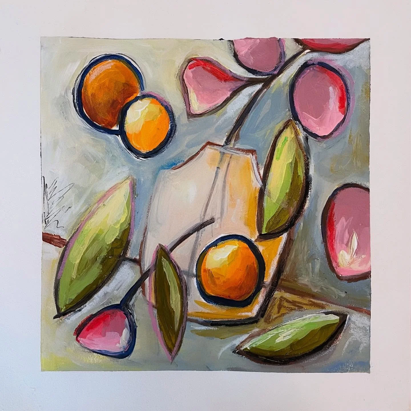 Summer citrus. As the weather heats up here in Austin, I find myself thinking that if I have to be in the heat take me to Sicily! 

Acrylic and oil on paper. 8&rdquo;x8&rdquo; on 10&rdquo;x10&rdquo; paper.

#abstractart #abstractfloralpainting #abstr