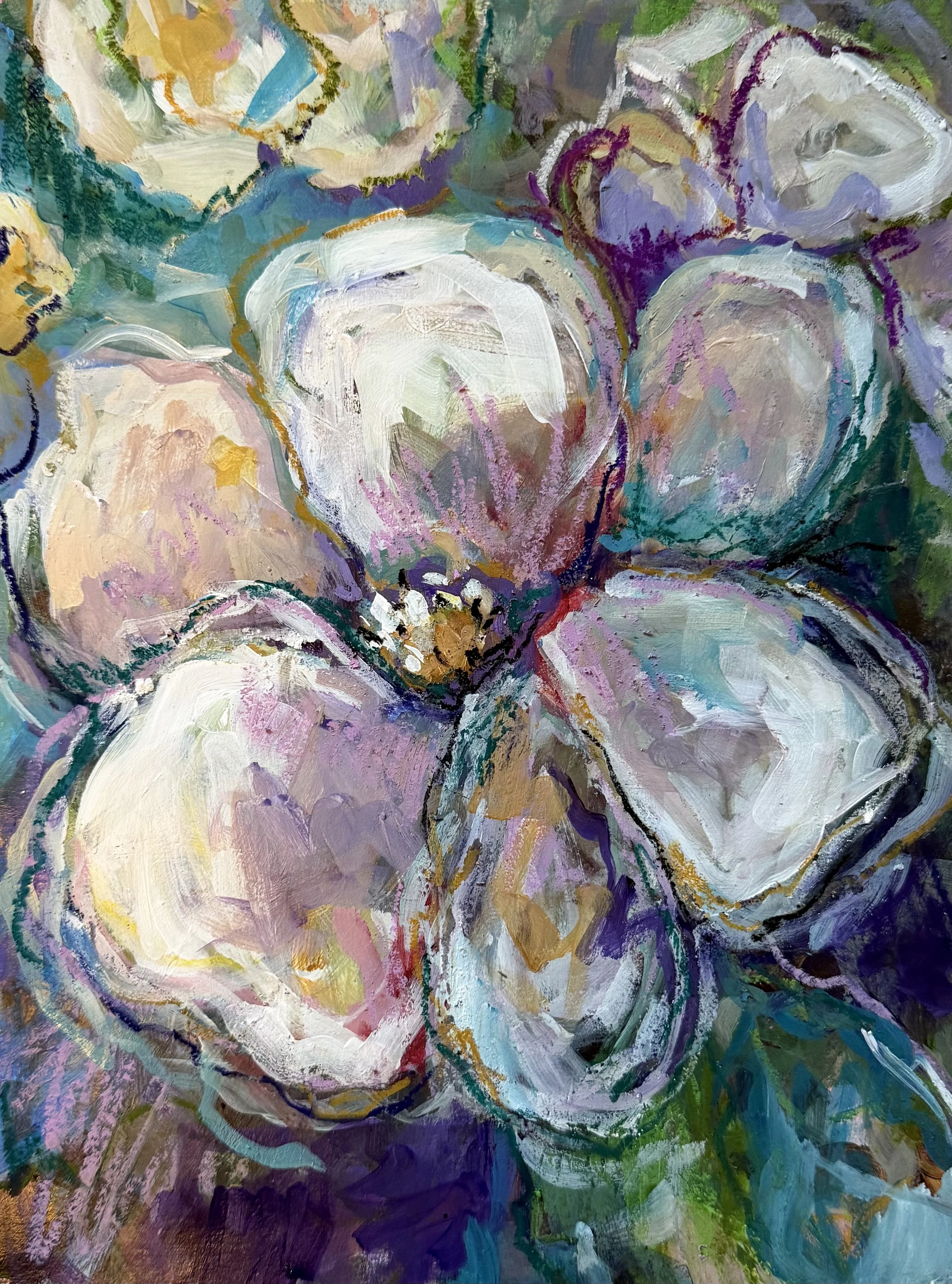 "Floral II" Mixed media - Acrylic and oil pastel on paper. 8"x10" 