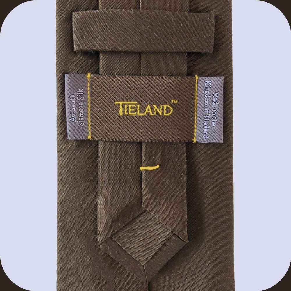 Tieland Siamese Silk Coconut Shell Brown Thai Silk Necktie Label