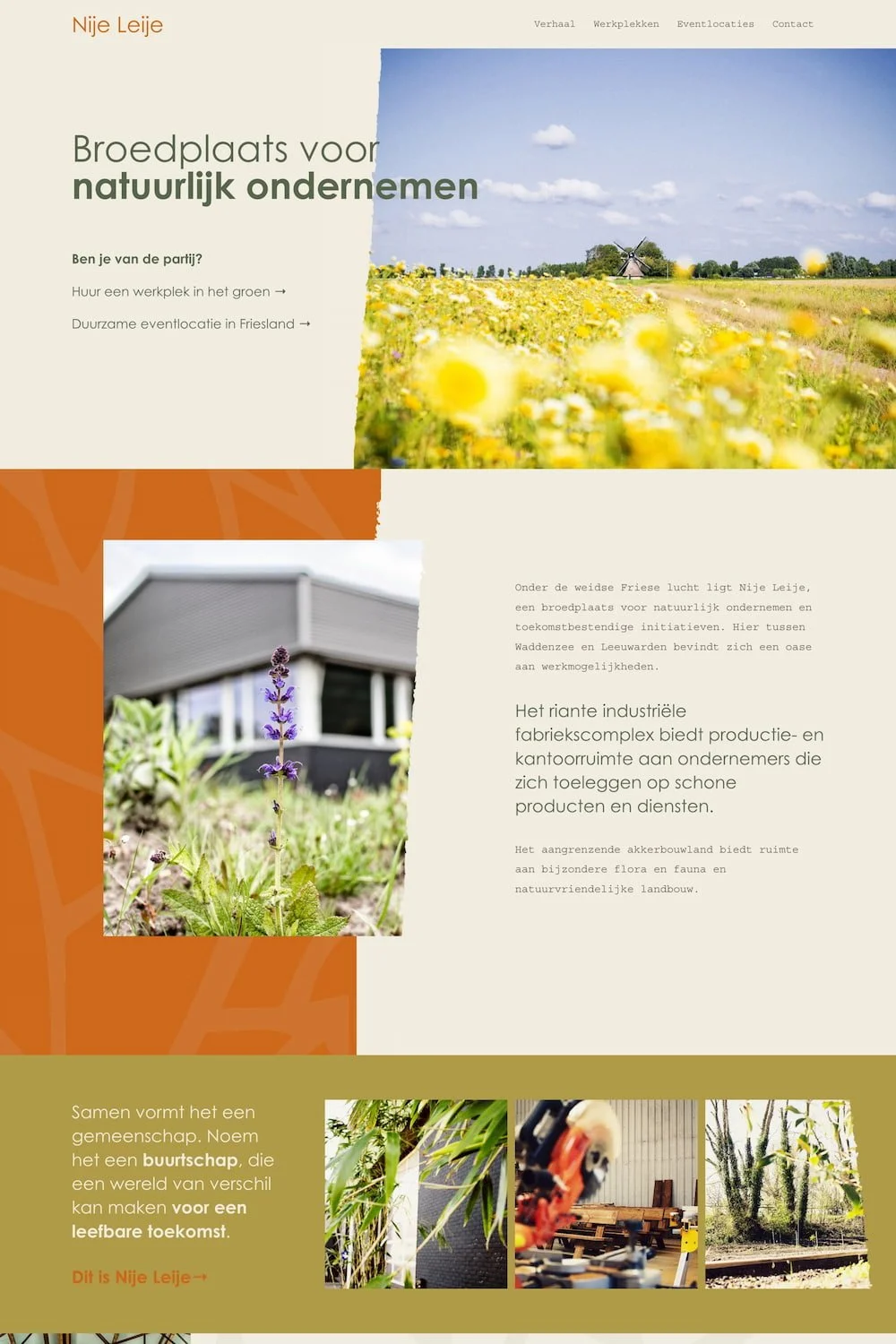 Warme kleuren website: eventlocatie Nije Leije Friesland