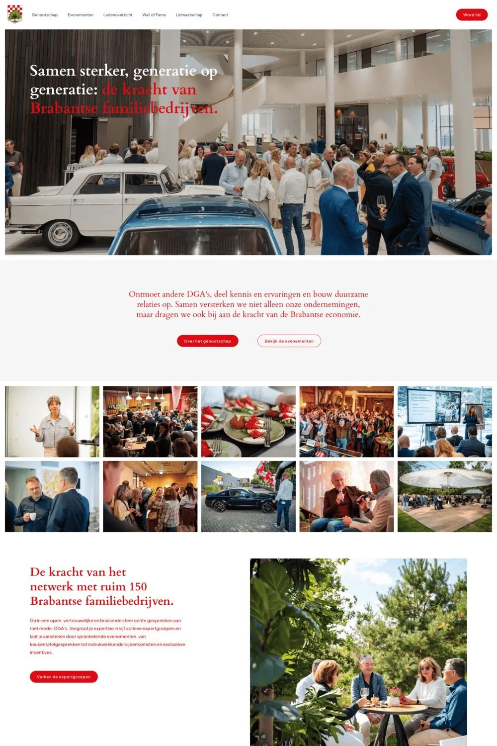 Homepage van de website van BFBG met een groep van mensen bij van Mossel gemaakt door Made by Anouk Squarespace professional Nederland