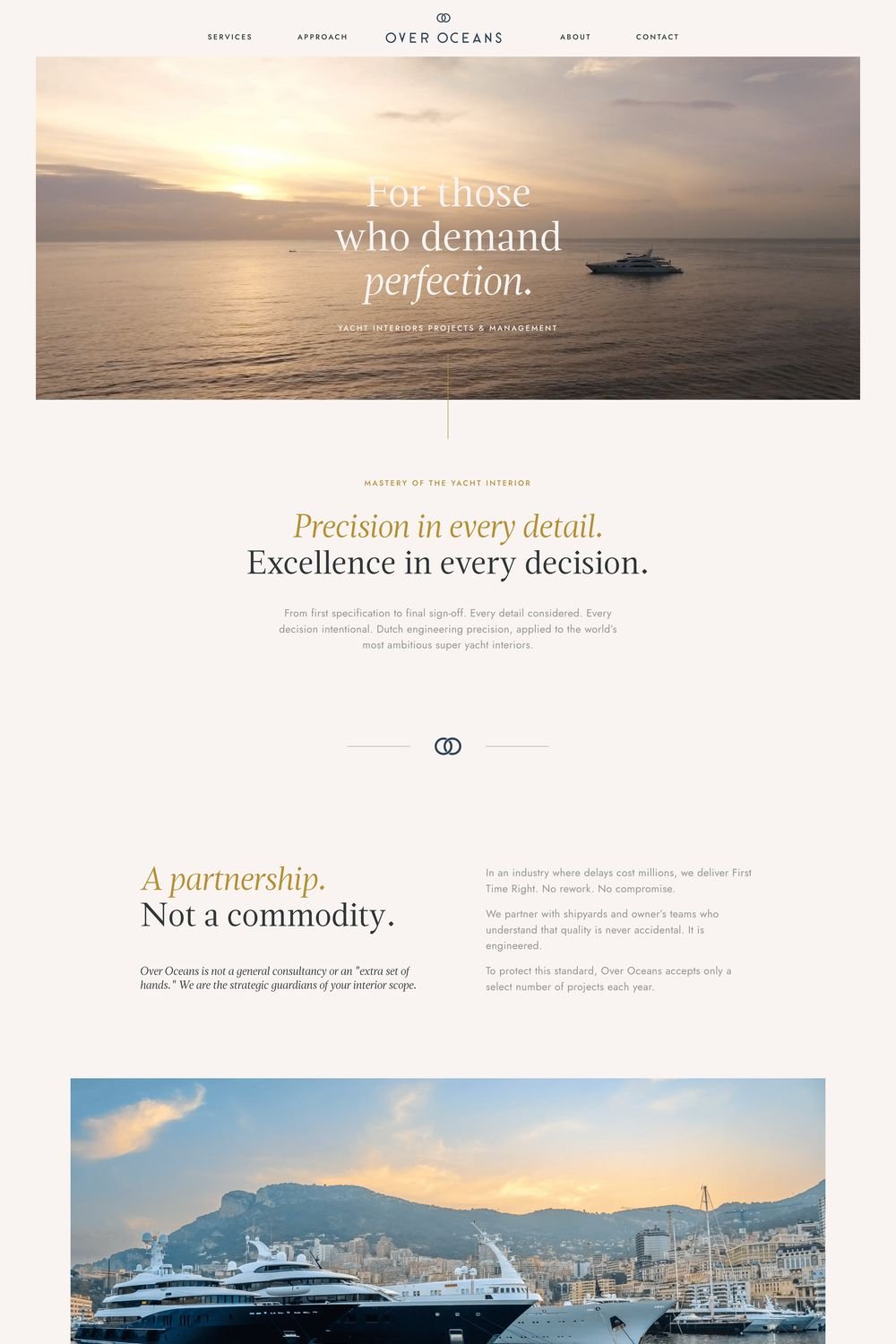 Homepage van Squarespace website Over Oceans Jacht interieur consultancy Gouda gemaakt door Made by Anouk Squaresapce expert Nederland