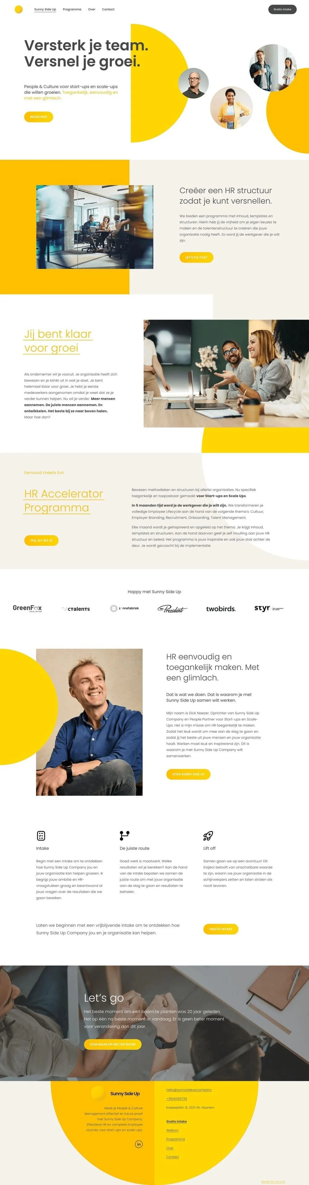 Squarespace website van Sunny Side Up die gericht is op recruitment voor start ups en scale up bedrijven gemaakt door Made by Anouk