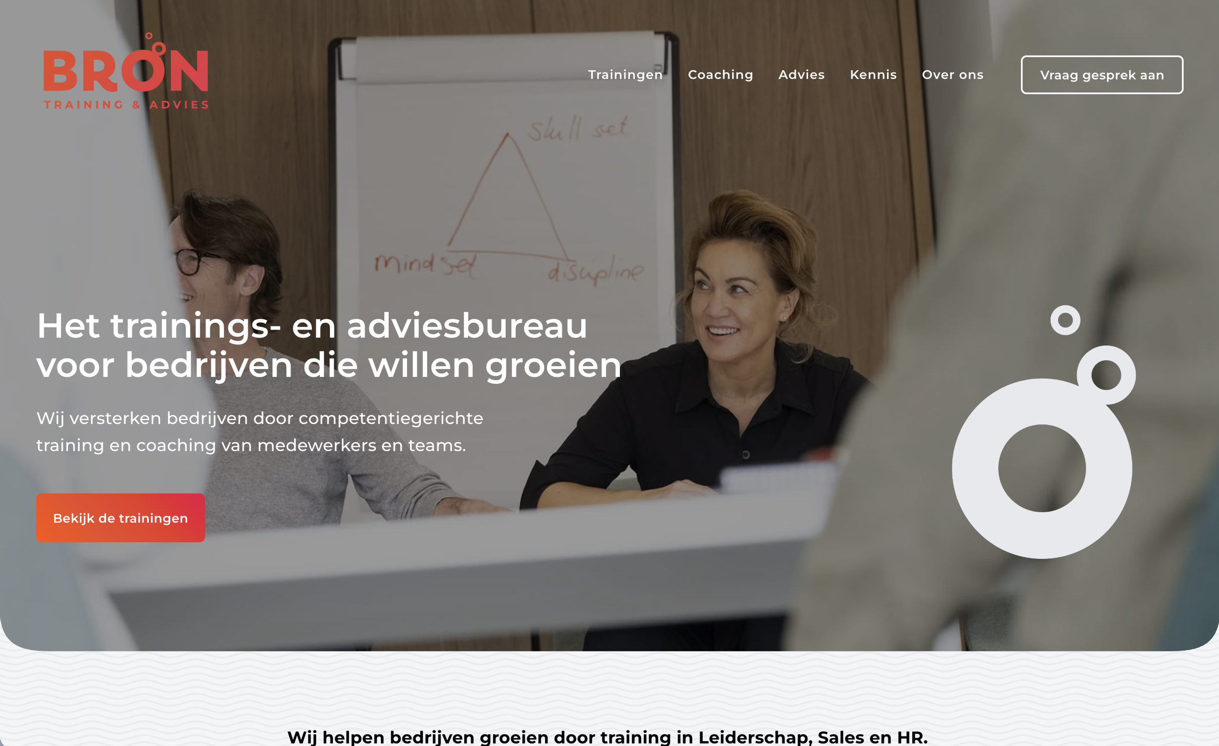 Hero sectie van de Squarespace website trainingsbureau Bron Partners Amsterdam gemaakt door Made by Anouk
