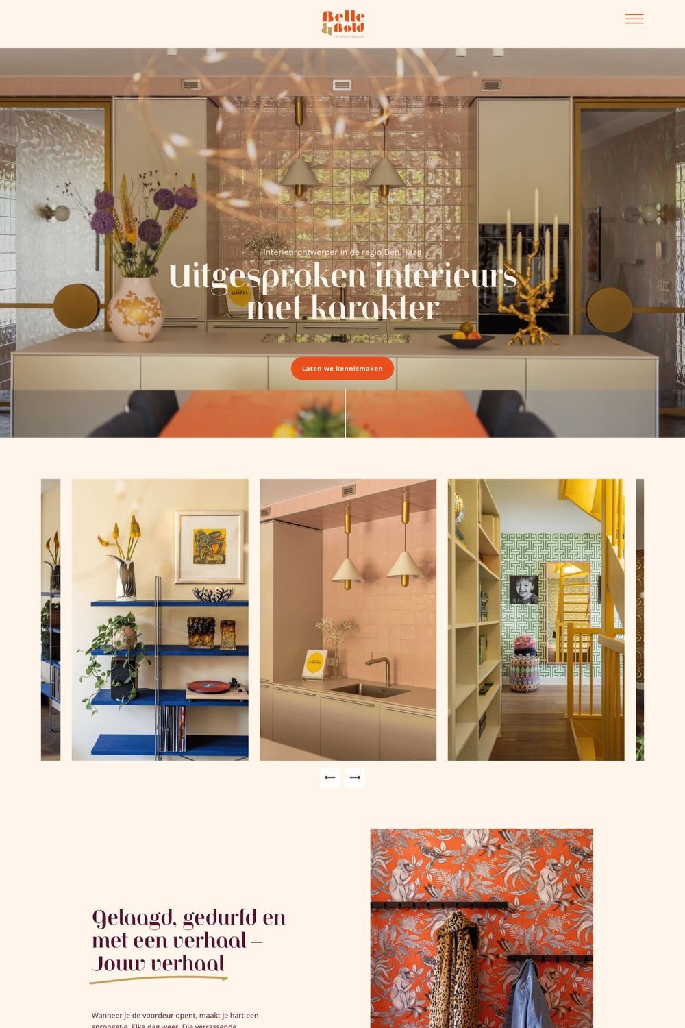 Homepage van de kleurrijke website Belle & Bold interieurontwerper Den Haag