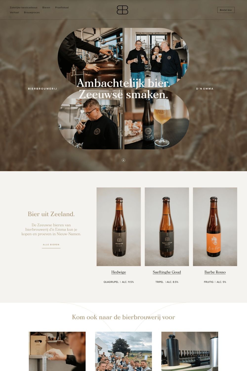 Homepage van de Squarespace website van Den Emma, ambachtelijke bierbrouwerij, gemaakt door Made by Anouk