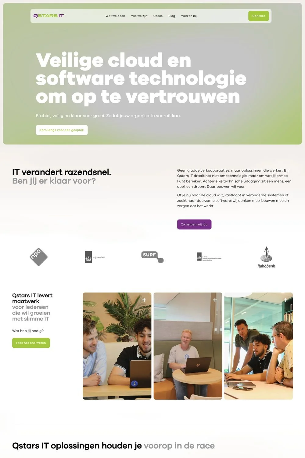 Squarespace website homepage ontwerp van Qstars IT met informatie over cloud en softwaretechnologie