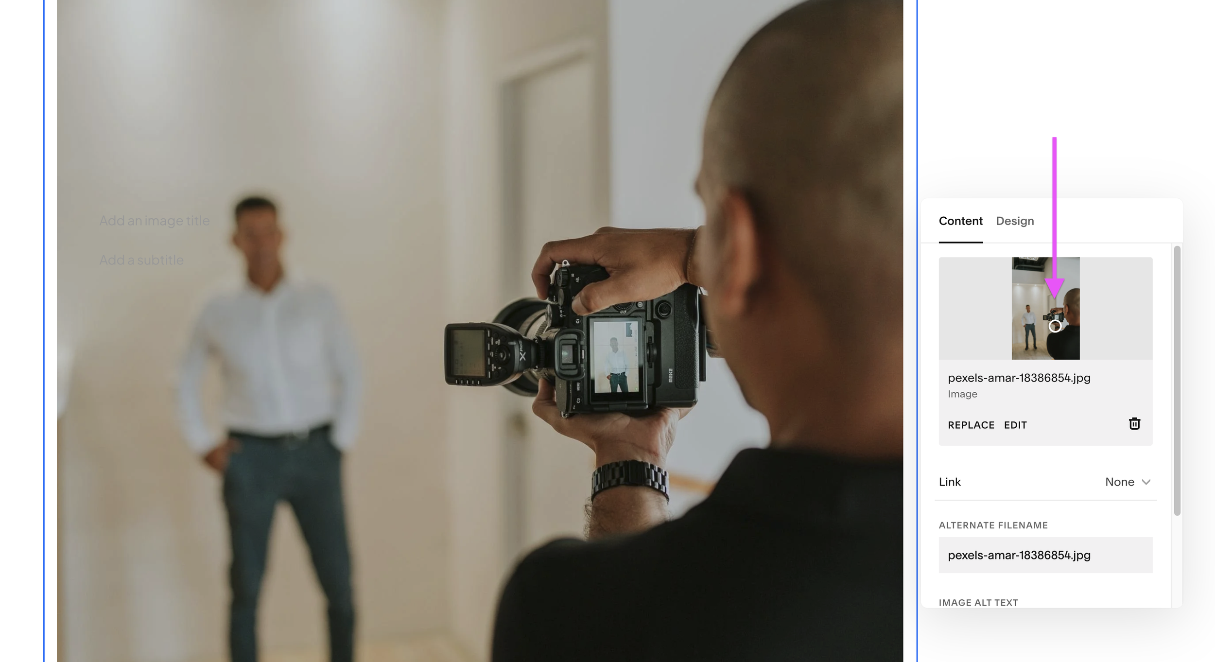 Focal point instellen in Squarespace voor personal branding fotoshoot op mobiel