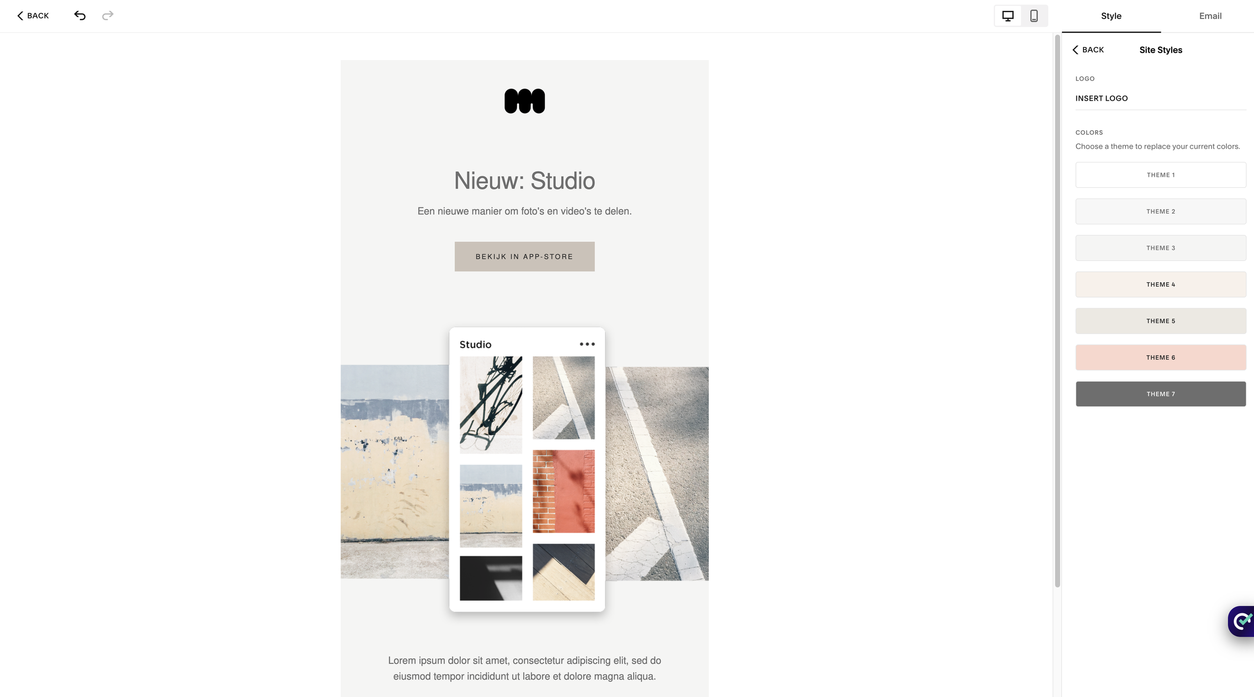 Squarespace Email Campaigns dashboard met huisstijl nieuwsbrief template