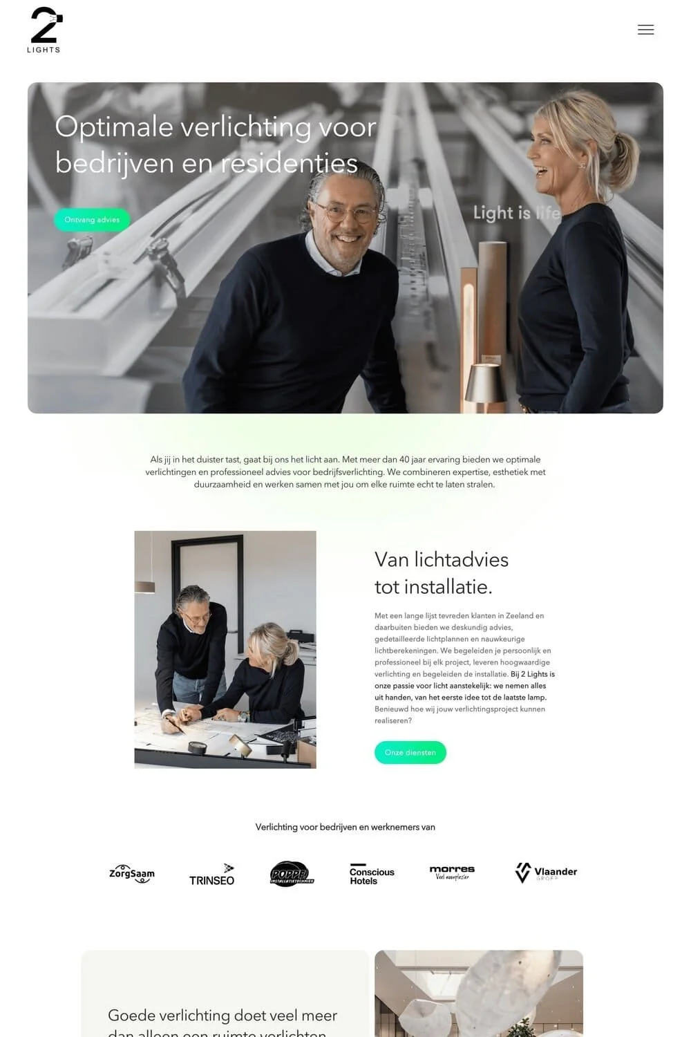 2 Lights heeft een redesign van hun Squarespace website laten maken door Made by Anouk