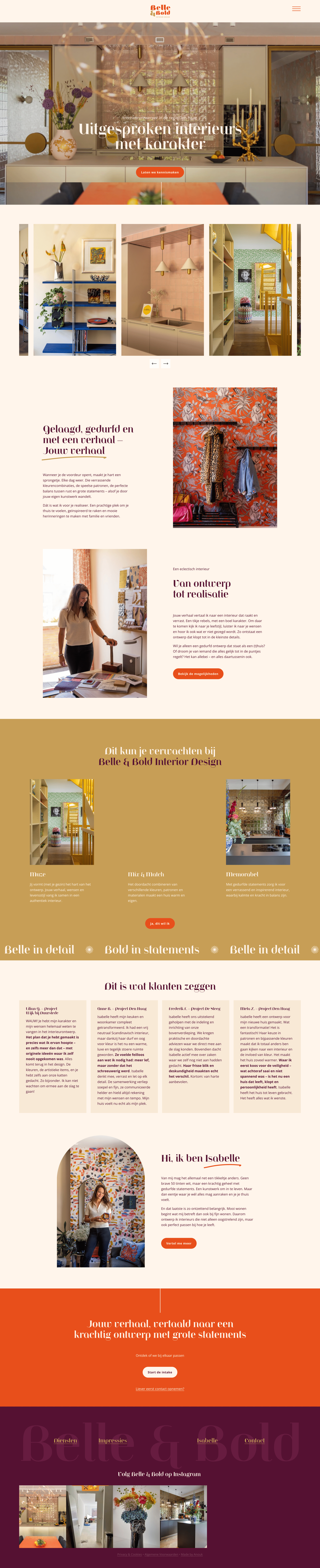 Homepage van de kleurrijke website Belle & Bold interieurontwerper Den Haag