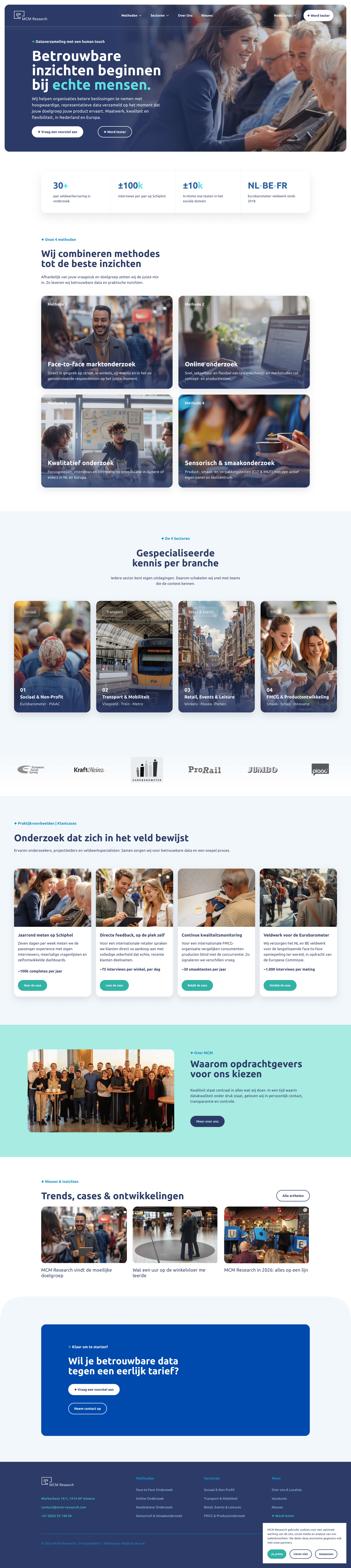 Homepage van marktonderzoekbureau MCM Research Almere, ontworpen door Squarespace specialist Nederland Made by Anouk