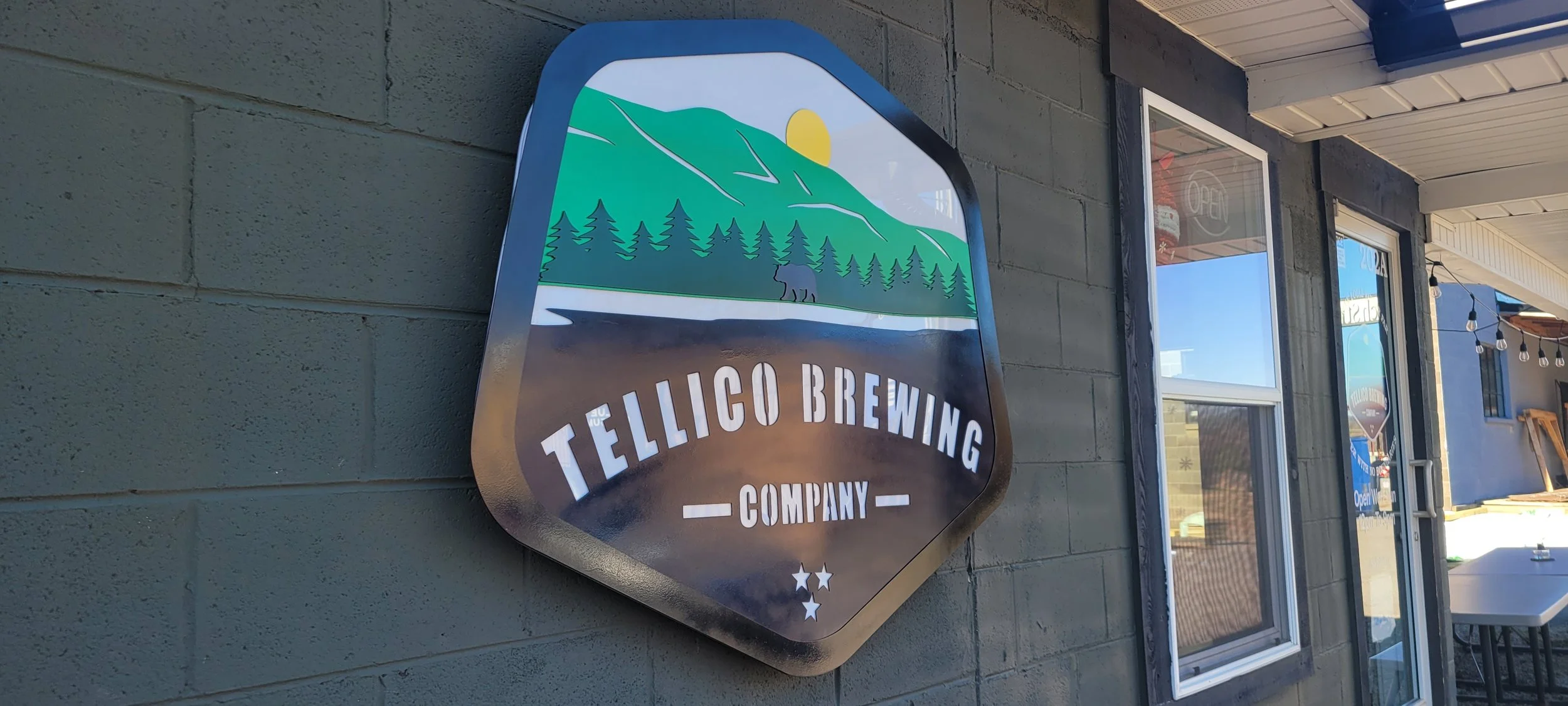 Custom steel business sign for Tellico Brewing Company fabricated in Tellico Plains Tennessee by Turn 2 Customz