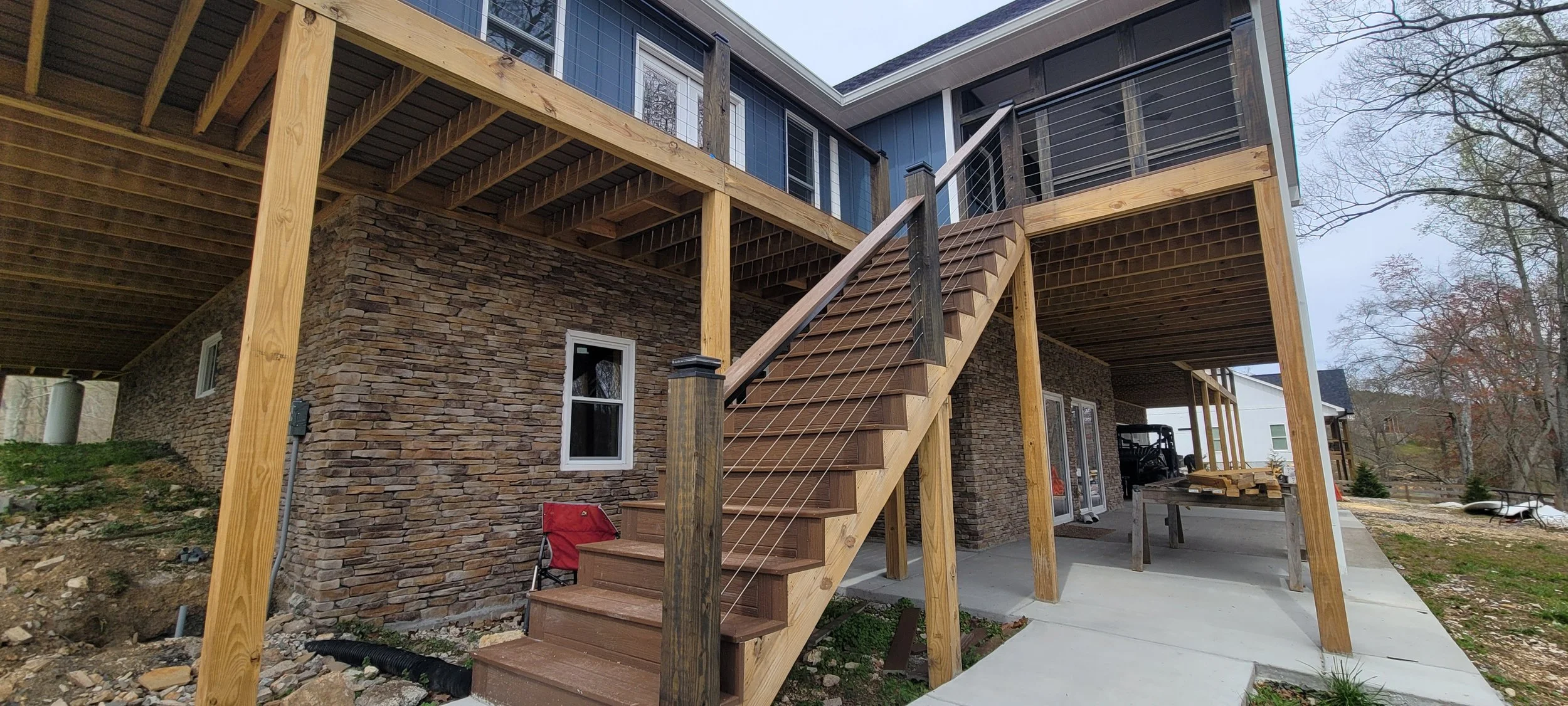 Custom steel handrail and railing system fabricated in Tellico Plains TN by Turn 2 Customz
