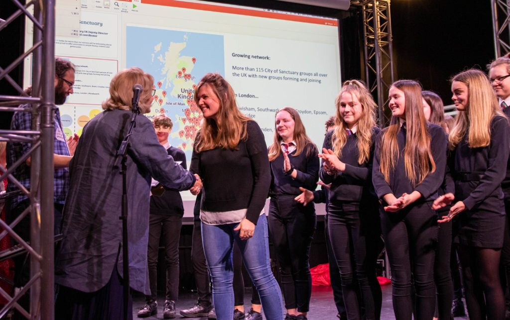 Mrs Stanley accepting their SoS Award on behalf of Hellesdon High School