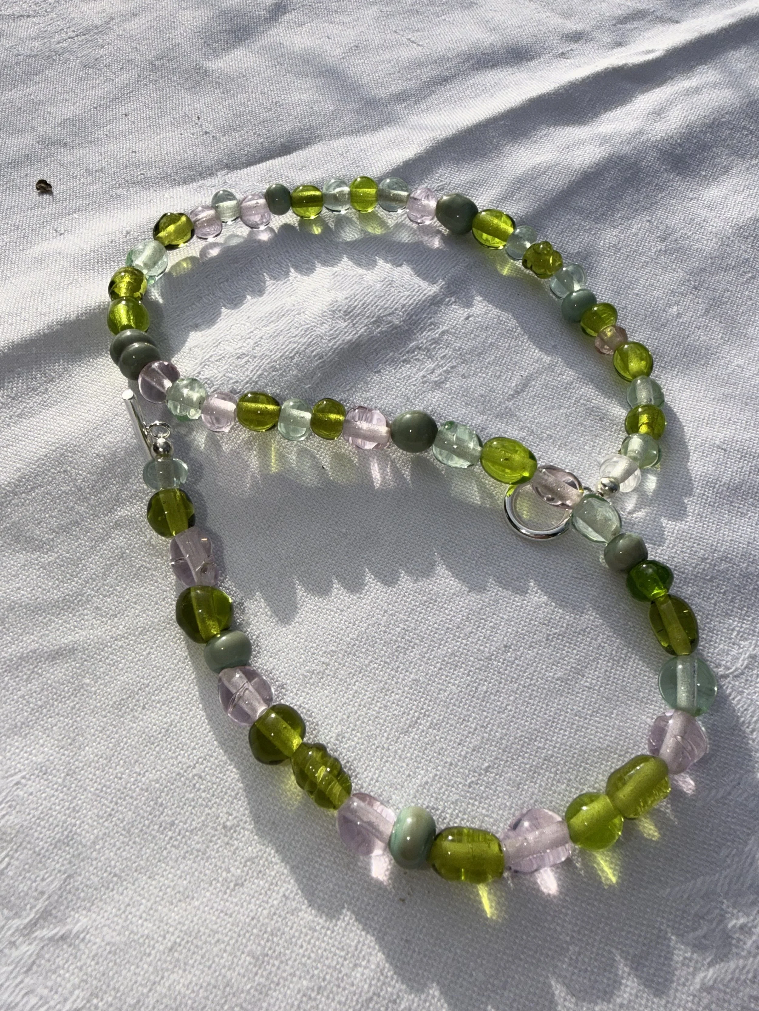 Pink and Green Beaded Necklace