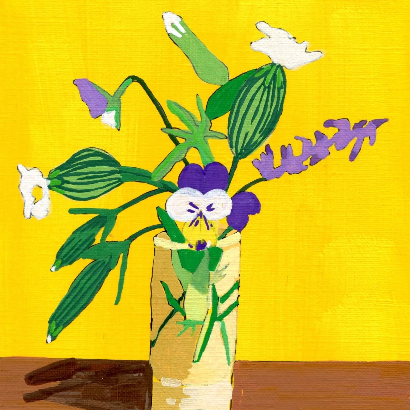 Title: Day 26: white campion, vetch and pansy. (2026) 
Dimensions: 5 x 7 in. 
Medium: Ink and acrylic on acid-free paper.