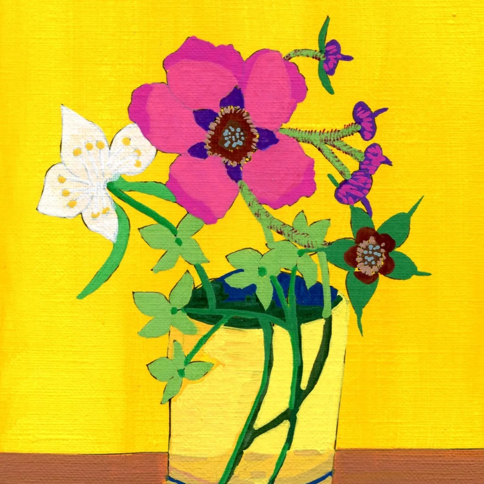 Title: Day 32: mock orange, hydrangea and purple-flowering raspberry (2026) 
Dimensions: 5 x 7 in. 
Medium: Ink and acrylic on acid-free paper.
