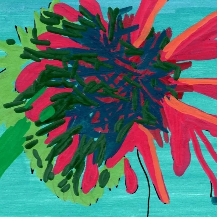 Title: Day 47: beebalm (2026) Dimensions: 4 x 6 in. Medium: Ink and acrylic in sketchbook.