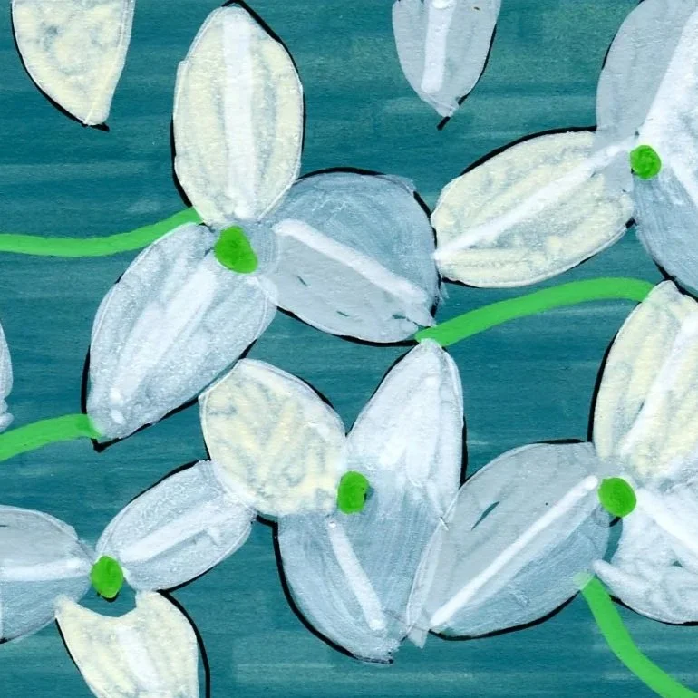 Title: Day 48: hydrangea (2026) Dimensions: 4 x 6 in. Medium: Ink and acrylic in sketchbook.