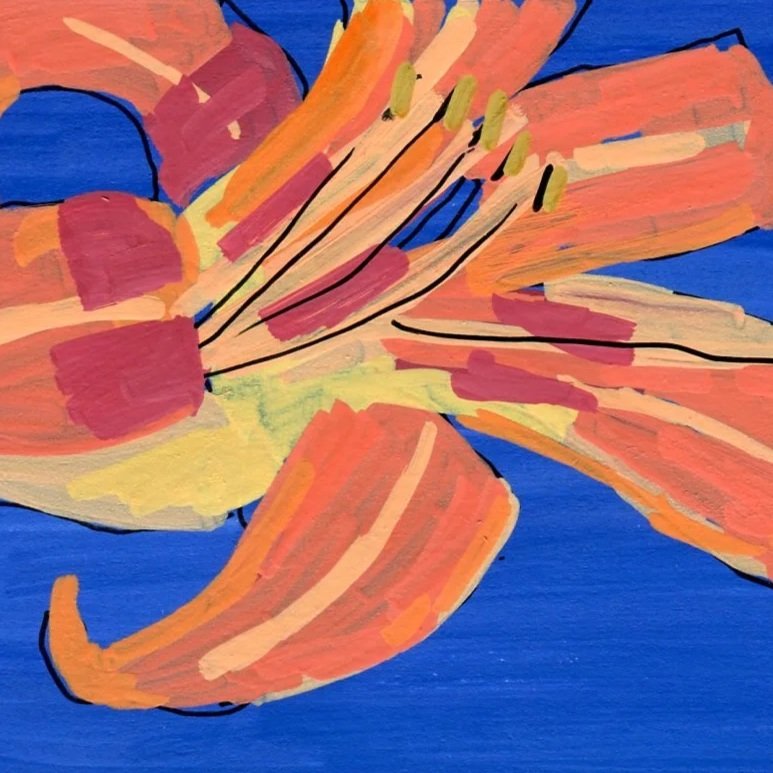 Title: Day 49: daylily (2026) Dimensions: 4 x 6 in. Medium: Ink and acrylic in sketchbook.