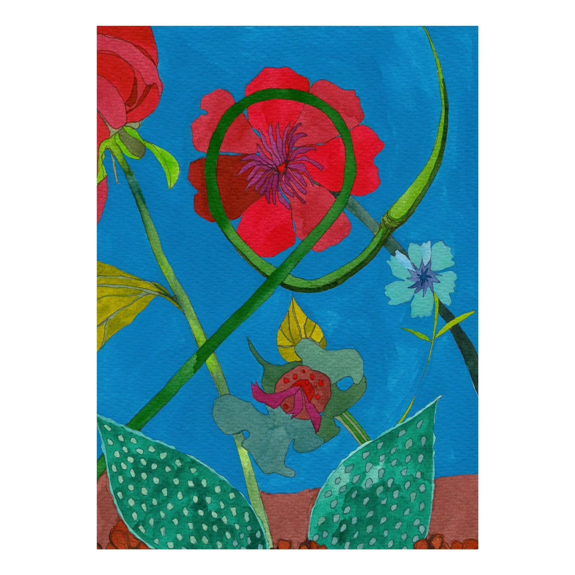 Title:  Novel Botanical 5 (2024)
Dimensions: 8 x 10 in.
Medium: Watercolor, gouache and ink on paper