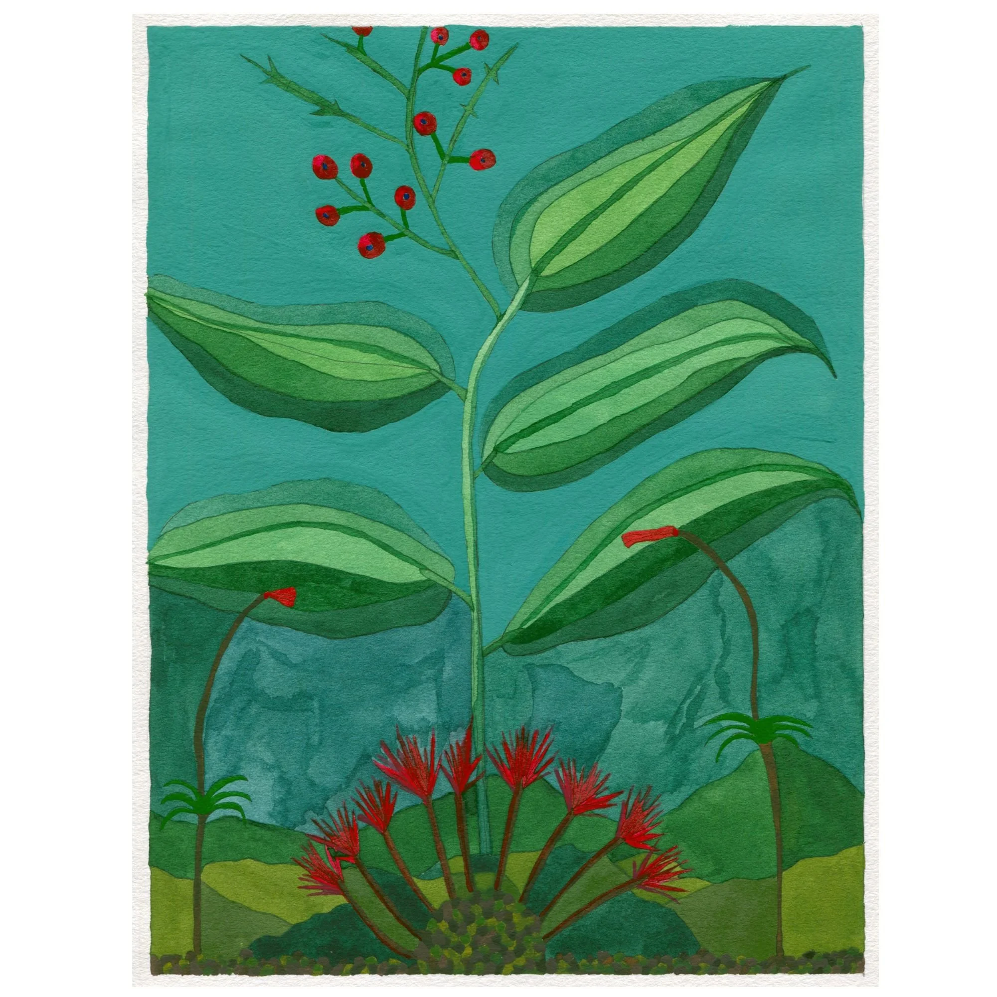 Title: Novel Botanical 11 (2024). Dimensions: 7 x 10 x .01 Medium: Watercolor and ink on paper.