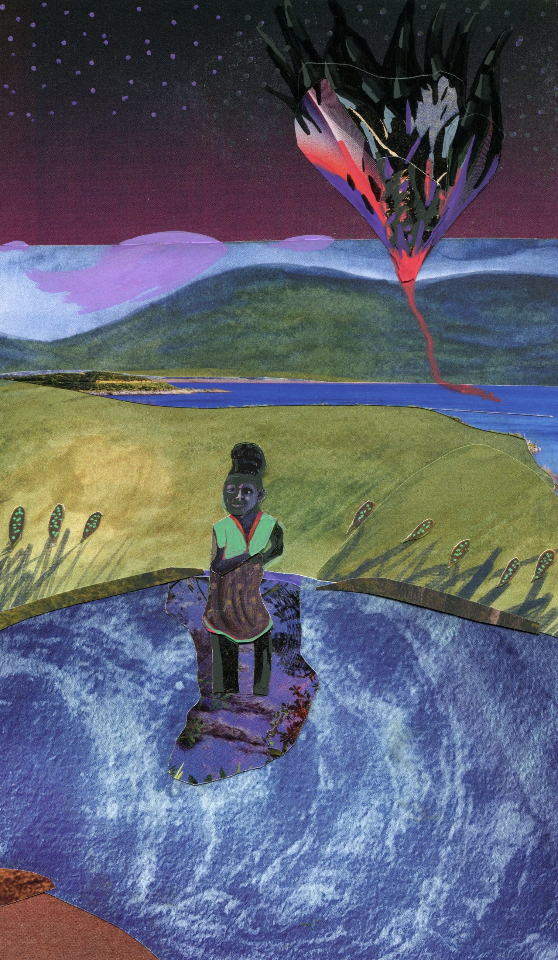 Title: The Land of Symptōma (2026) Dimensions: 5.75 x 9.75 in. Medium: Mixed media on paper.